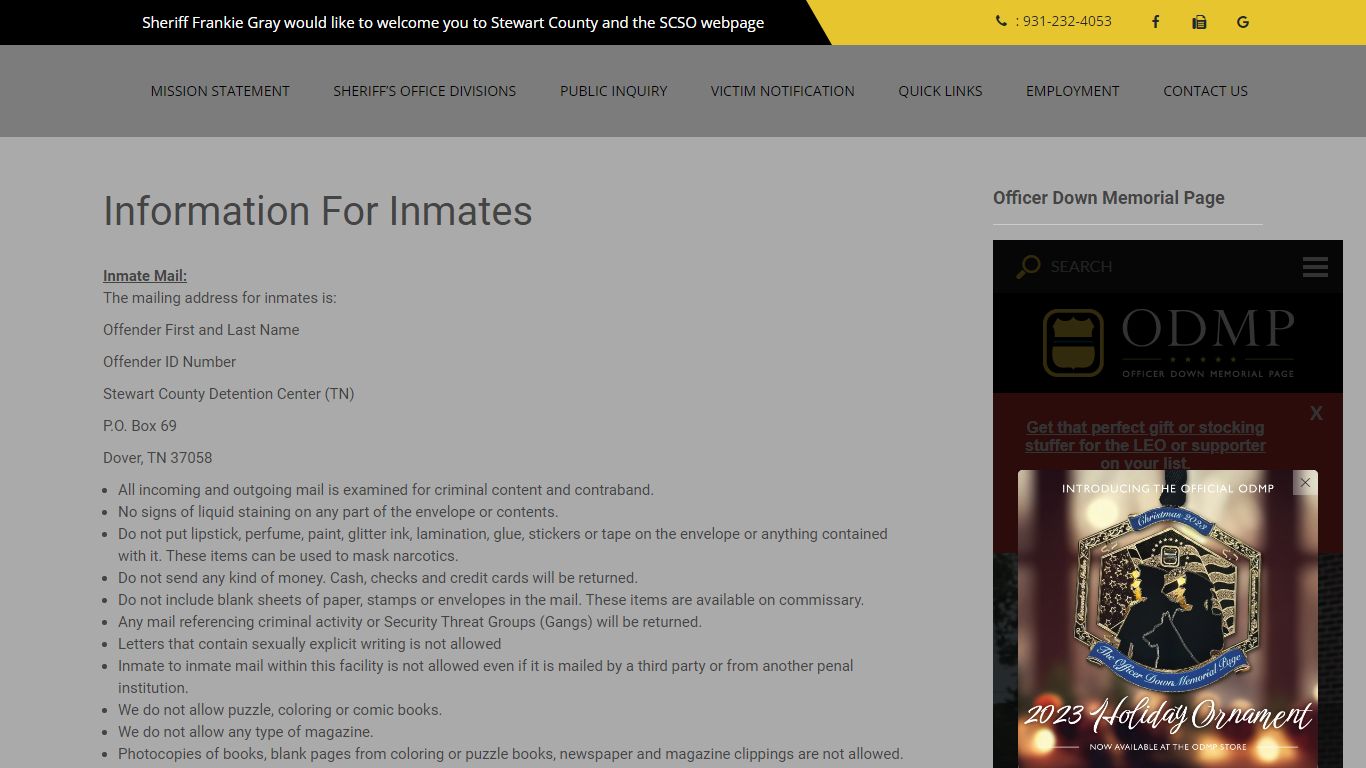 Information For Inmates - stewartcountysheriff.com